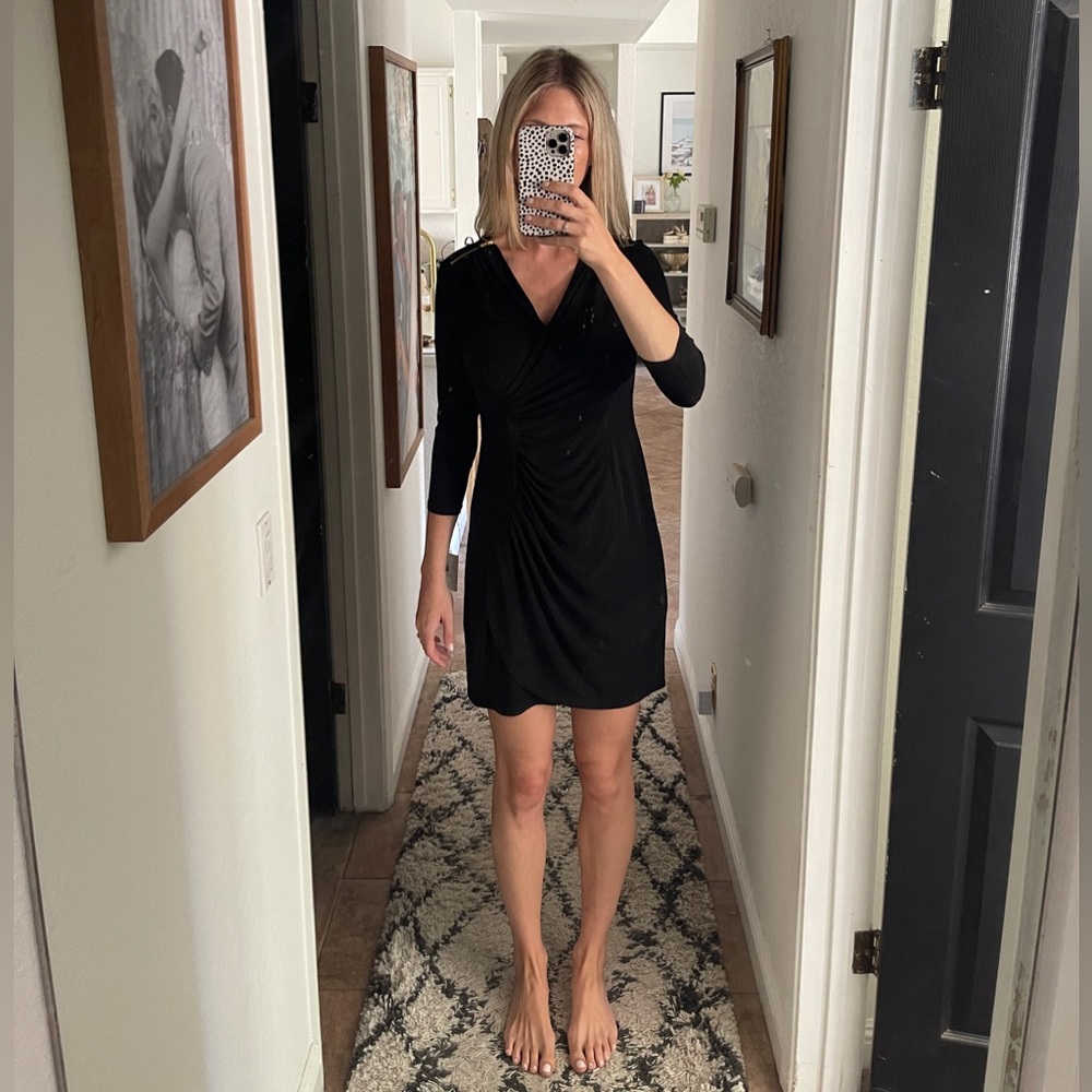 Calvin Klein Black 3/4 Sleeve Dress with Gold Zipper Details